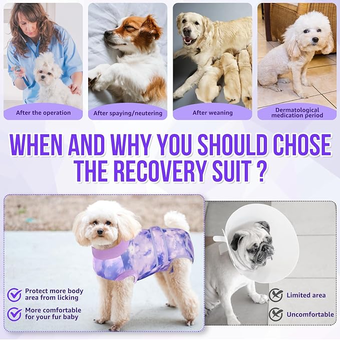 Lukovee Recovery Suit for Dogs, Zipper On Recovery Suit for Female Male Dog, Onesie Abdominal Wounds Cone E-Collar Alternative Prevent Licking Spay Recovery Suit (XL, 2TPU)