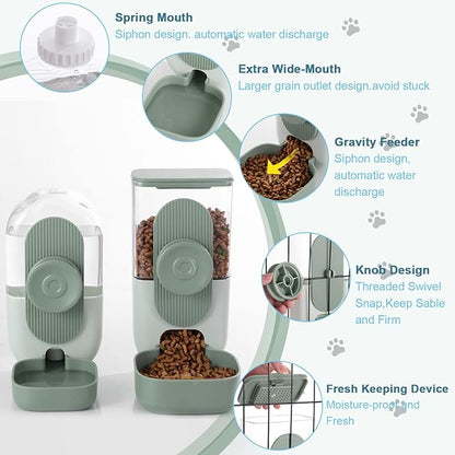 Lemtrflo Hanging Automatic Food and Water Dispenser, Gravity Rabbit Feeder Set, Cage Cat and Bunny Food Bowl (Cage Grid Spacing Over 1.2'')