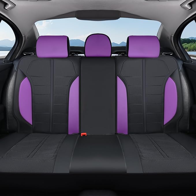 Coverado 3D Air Mesh Rear Car Seat Cover, Sports Carbon Fiber Design, Breathable Seat Protectors Airbag Compatible Comfort Universal for Most Cars, Van,Trucks, SUV, Black&Purple