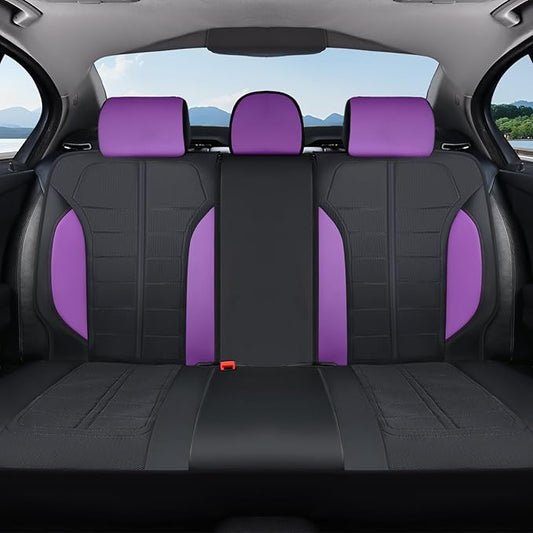 Coverado 3D Air Mesh Rear Car Seat Cover, Sports Carbon Fiber Design, Breathable Seat Protectors Airbag Compatible Comfort Universal for Most Cars, Van,Trucks, SUV, Black&Purple