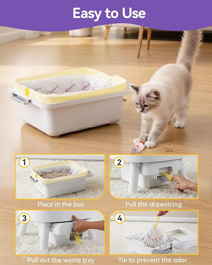 80 Count Automatic Cat Litter Box Liners Compatible with PetPivot AutoScooper 11 and Similar Open Top Self Cleaning Litter Box, Heavy Duty Cat Litter Bags Liners with Drawstring, 25.19" x 11.8"