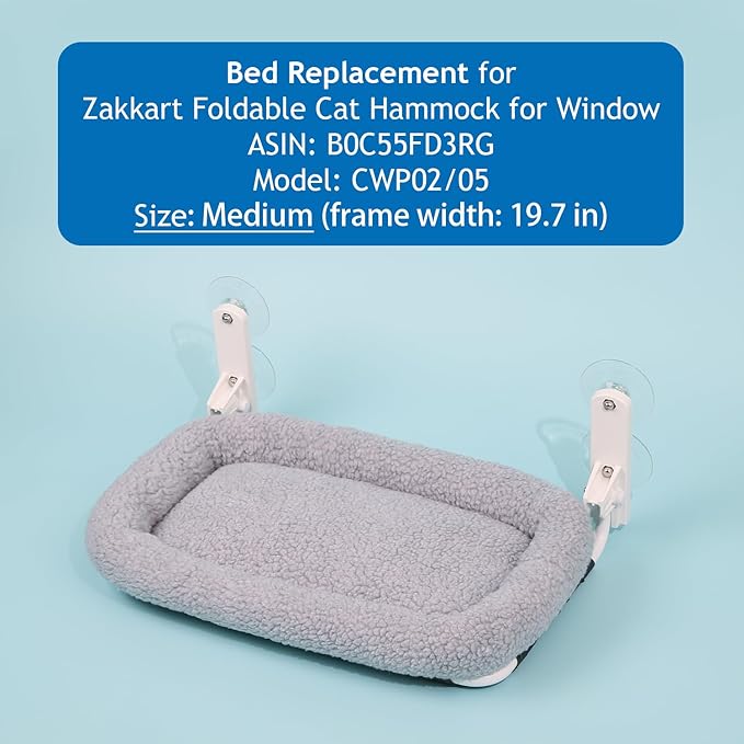 Bed Replacement for Zakkart Foldable Cat Hammock for Window, NOT Compatible with Other Brand, (Gray, Medium)