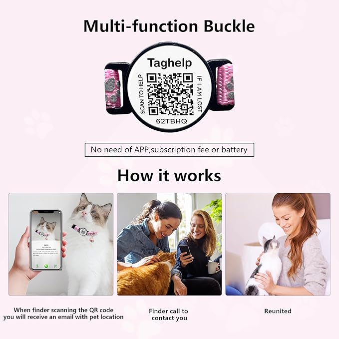 2PCS Breakaway Cat Collars with Bell Cute Star &Moon Safe Kitten Collars with Pendant Glow in The Dark,Airtag Holder Cat Collar with Smart ID tag & QR Code Reflective for GPS Boy Girl Cats (Black)