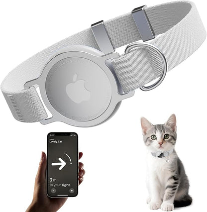 AirTag Cat Collar, Elastic Tracker Collar with Airtag Holder and Bell | Compatible with Apple Air Tag, Lightweight & Scratch Resistant, Adjustable Stepless GPS Pet Collar for Cats Kittens, Grey