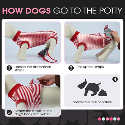 FUAMEY Dog Recovery Suit Male,Dogs Surgery Neuter Suits Puppy Spay Shirts for Female Protect Dog's Skin Anti Licking Abdominal Wounds Doggie Onesie Pet Bodysuit Alternative to Cone Red Stripes XS