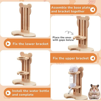 18 Pcs Hamster Cage Accessories, Silent Hamster Wheel, 15 Chew Toys Set, Maze Wood House and Water Bottle Set for Rat Mice Small Animals Habitat (Harmony Wooden Style)