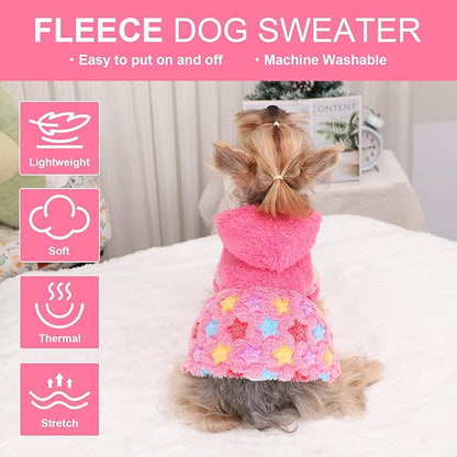 Dog Sweater Fleece Dog Hoodie Winter Puppy Clothes for Small Dogs Boy Girl Pet Hoodies Cold Weather Doggie Coats Fall Doggy Sweatshirt for Chihuahua Yorkie Cat Sweater Costume, Rose Pink, S