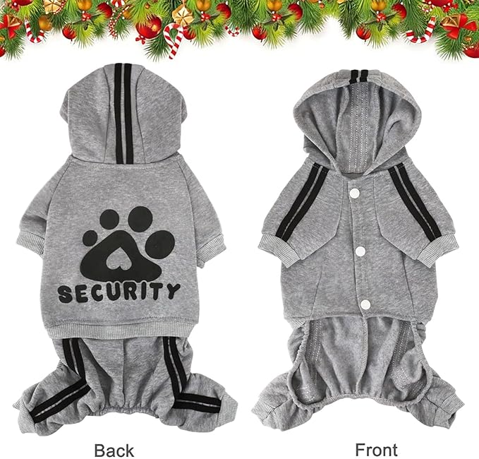 Dog Security Clothes - 4 Legs Jumpsuit Sweatshirt Hoodie - Soft & Warm Winter Outfit Pullover Sweater for Small Medium Large Dogs Cats (Grey, XX-Small)
