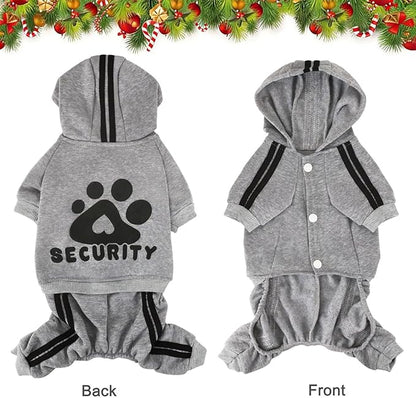 Dog Security Clothes - 4 Legs Jumpsuit Sweatshirt Hoodie - Soft & Warm Winter Outfit Pullover Sweater for Small Medium Large Dogs Cats (Grey, XX-Small)