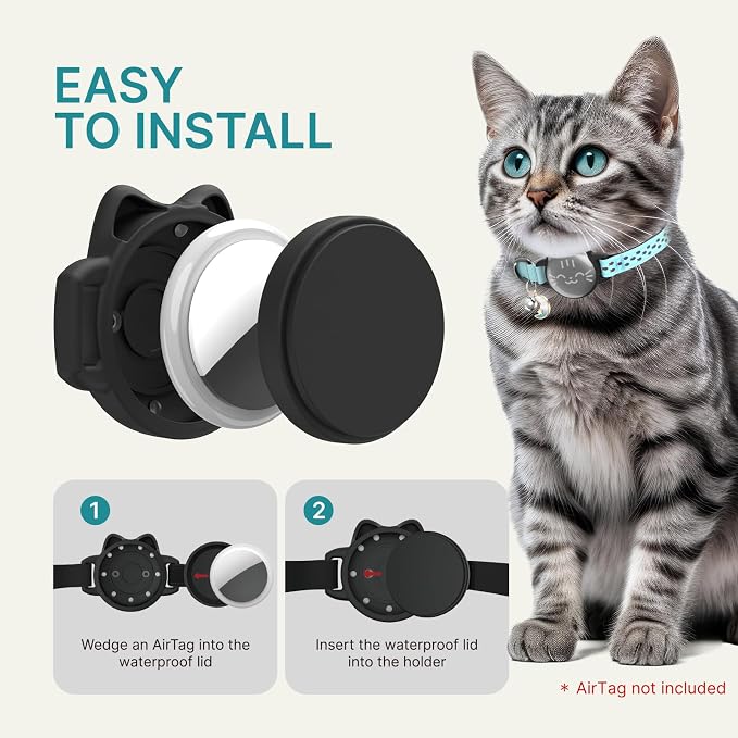 AirTag Cat Collar, Reflective Breakaway Collar, Hidden Holder with Bell | Compatible with Apple AirTag 1st & 2nd Gen, Lightweight Water-Resistant Strap for Cats, AirTag Not Included