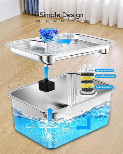 Dog Water Fountain for Large Dogs, Stainless Steel 3 Gallon Extra Big Pet Fountains, Dog Water Bowl Filter Automatic Dog Bowl Dispenser, Drinking Bowls for Multi Pets, Easy to Clean, Quiet Pump