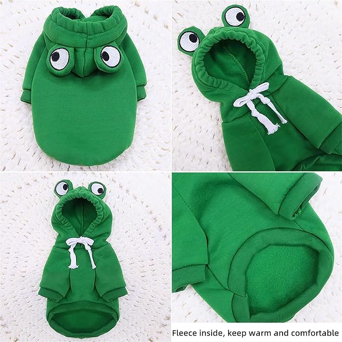 Dog Hoodies Clothes Autumn Winter Sweatshirts Teddy Bulldog Bulldog Clothing Can Transform Into Frog Elk Mouse (Green Frog,S)