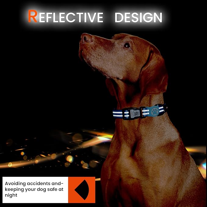 AirTag Dog Collar for Large Dogs, IP68 Waterproof Air Tag Dog Collar with Apple AirTag Holder, Reflective, QR Code Personalized Dog Tags(Blue, Large)