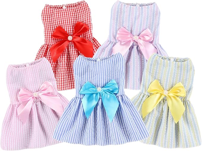 TAPBULL Dog Dresses, Fashionable Pet Dog Clothes, Cute Cat Birthday Dress Outfit (Blue/Red/Pink/Pink-Blue/Yellow-Blue 5-Pack), XX-Large