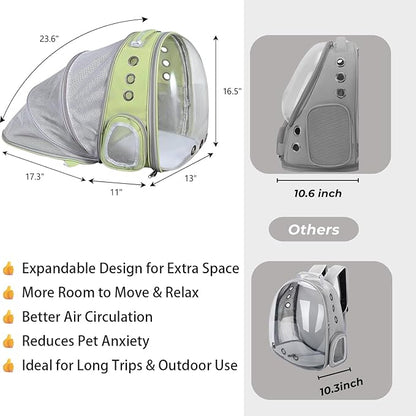 Pet Carrier Backpack Expandable for Cats and Small Dogs, Breathable Anti-Collapse Design, Airline Approved Travel Backpack for Hiking and Outdoor Use (Back Expandable-LightGreen)