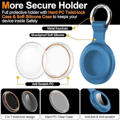 1|2|4Pack for Apple AirTag Holder,for Air Tag 2nd &1st Genaretion,Waterproof GPS Tracker Air Tag Keychain with Cover Anti-Scratch Silicone for Air-Tag Case for Pets,Kids,Bags,Luggages-Blue