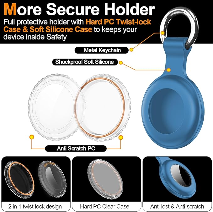 1|2|4Pack for Apple AirTag Holder,for Air Tag 2nd &1st Genaretion,Waterproof GPS Tracker Air Tag Keychain with Cover Anti-Scratch Silicone for Air-Tag Case for Pets,Kids,Luggages-Blue+Blue+Green+Red