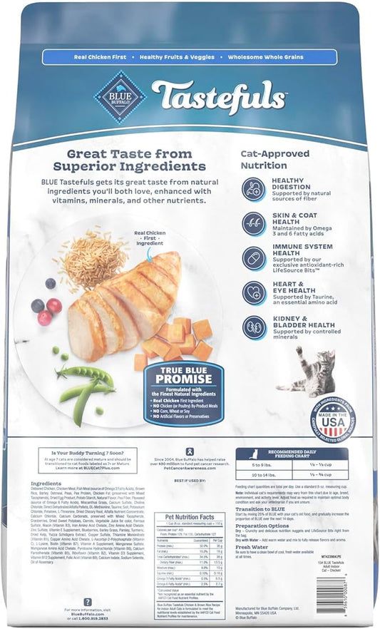 Blue Buffalo Tastefuls Natural Dry Food for Adult Indoor Cats, Chicken & Brown Rice Recipe, 15-lb. Bag