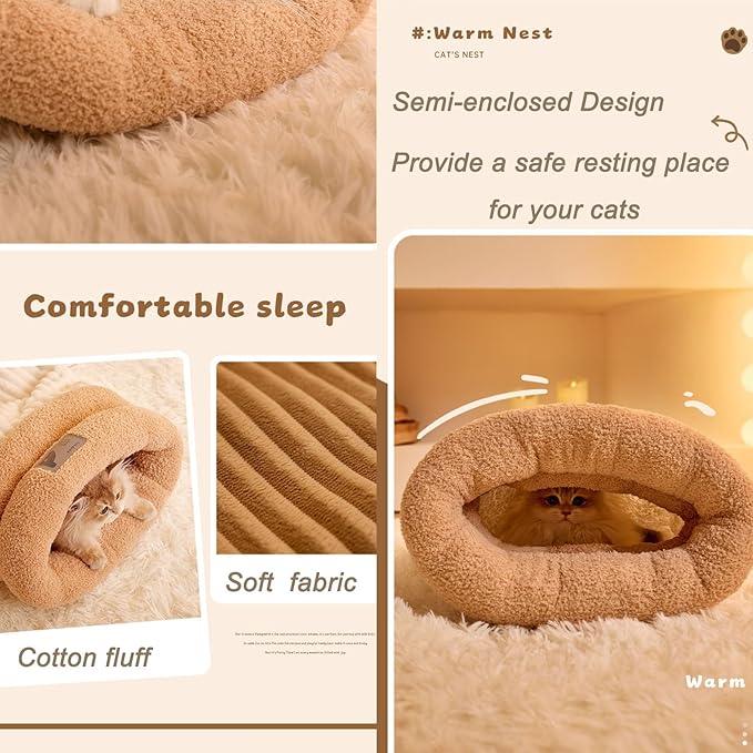 Cat Bed for Indoor Cats,Soft and Comfortable,Cute cat House,Semi-Enclosed cat Bed,Kitty pet hut,Hideaway (Premium)