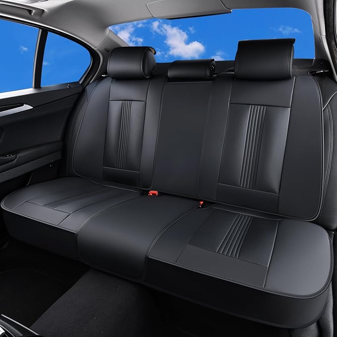 Huidasource Back Seat Cover, Nappa Leather Back Car Seat Cover with Ventilation Holes, Velcro Adjustable, Compatible with Armrests, Seat Belts, Child Safety Seats, Fit for Most Cars SUV Trucks, Black