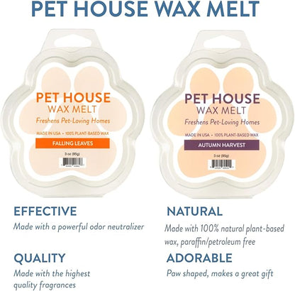 One Fur All Pet House Scented Wax Melts Natural, Plant Based Soy Wax Melts for Pet Odor, Long Lasting Fragrance for Fresh Smelling Homes, Falling Leaves and Autumn Harvest, Pack of 2