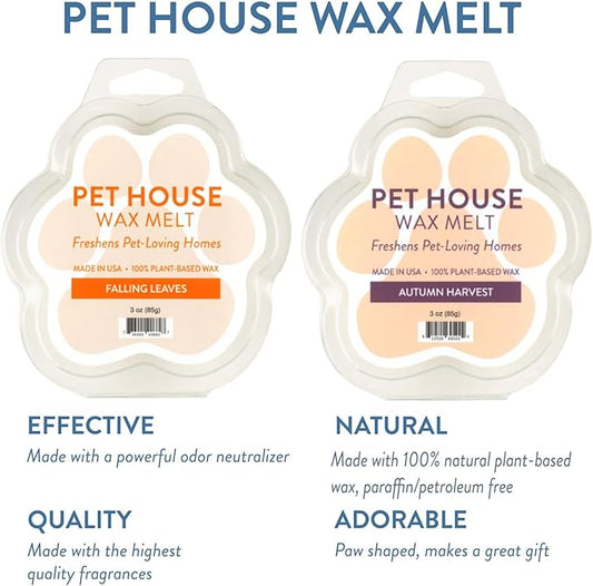 One Fur All Pet House Scented Wax Melts Natural, Plant Based Soy Wax Melts for Pet Odor, Long Lasting Fragrance for Fresh Smelling Homes, Falling Leaves and Autumn Harvest, Pack of 2