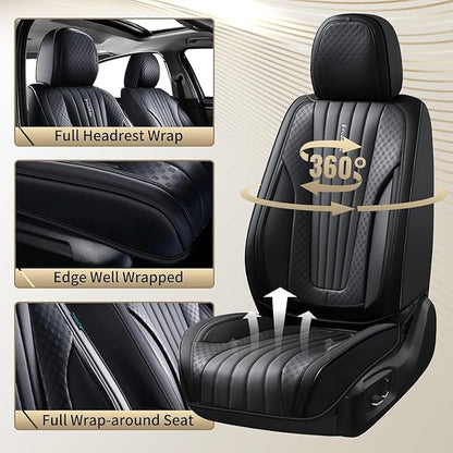 FLORICH Car Seat Covers, Black Leather Car Seat Covers Front Seats, Premium Leatherette Car Seat Cushion for Cars, Automotive Seat Protectors Universal Fit for Most Sedans Cars SUV Trucks