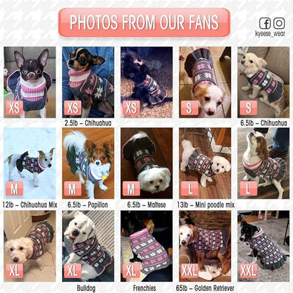 KYEESE Dog Sweater for Small Dogs Fall Winter Dogs Clothes Warm Pet Coats Pullover Knit Pullover for Girl Pet Sweater with Classic Snowflake Pattern Dog Sweater Dress with Leash Hole, Grey, X-Small