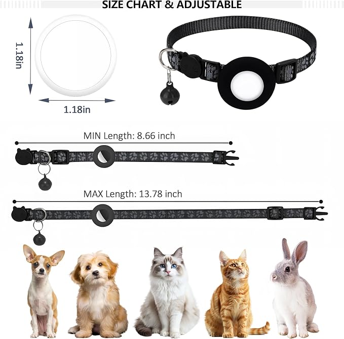 GPS Tracker for Cats, Mini GPS Pet Tracker with Collar, IPX68 Waterproof Cat Trackers Collar,No Monthly Fee,Work with Apple Find My(iOS Only),Smart Trackers for Pets-Black-1