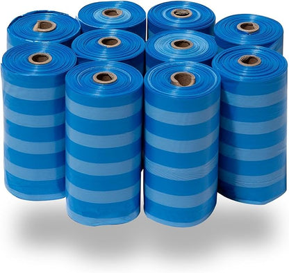 Best Pet Supplies Dog Poop Bags for Waste Refuse Cleanup, Doggy Roll Replacements for Outdoor Puppy Walking and Travel, Leak Proof and Tear Resistant, Thick Plastic - Blue Strips, 150 Bags