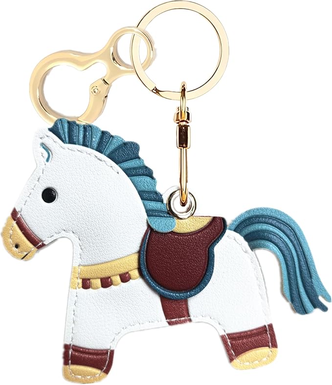 Leather Keychain Holder Case Compatible with AirTag,Cute Protective Cover with Keyring,Anti-Scratch Finder GPS Tracker Case for Wallet Keys,bag,pets,Backpack(Horse C)