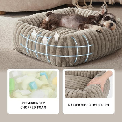FURTIME Dog Bed for Small Medium Dog, Washable Orthopedic Pet Bed with Removable Cover, Rectangle Soft Calming Sleeping Puppy Bed Durable Pet Cuddler with Anti-Slip Bottom