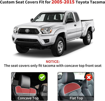 Truckiipa Tacoma Truck Seat Covers Full Set Leather Waterproof Seat Covers Fit for 2005-2015 Toyota Tacoma Double Crew Cab, Full Set, Black&Red