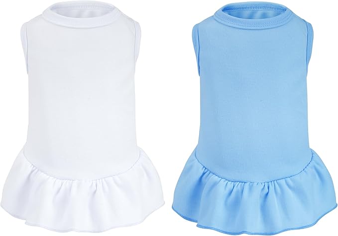 2 Pcs Dog Dresses Cat Skirt Solid Color Dog Clothes Summer Sleeveless Puppy Girl Clothes for Small Pet Dogs Cats (White,Blue, Large)