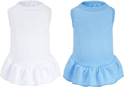 2 Pcs Dog Dresses Cat Skirt Solid Color Dog Clothes Summer Sleeveless Puppy Girl Clothes for Small Pet Dogs Cats (White,Blue, Medium)