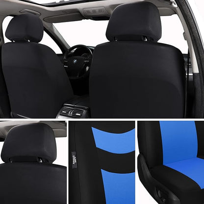 Universal Car Seat Covers for Front Seats, Cloth Front Car Seat Cover, Easy to Install, Breathable and Washable Universal Interior Covers for Auto, SUV, Sedan, Van, Airbag Compatible, Black & Blue