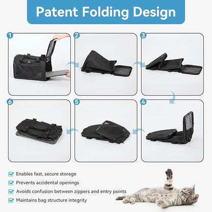 Airline Approved Pet Carrier for Small Dogs & Cats Up to 15lbs, Soft-Sided, Foldable, Ventilated, TSA Travel Bag with Fleece Pad, Safety Straps, Washable Portable Cat Dog Airline Travel Tote