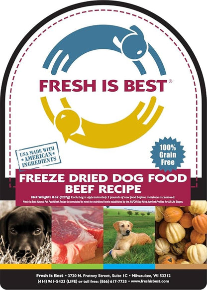 Fresh Is Best Beef Freeze Dried Dog Food – Raw Dog Food Toppers for Puppies & Adult Canines – High-Protein Freeze Dried Beef in Resealable Zipper Bag – Made in the USA – 16 oz