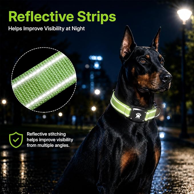 GPS Dog Collar Tracker 2-in-1,Reflective Waterproof Pet Collar,iOS-Only,No Monthly Fees,Unlimited Range,Dog Tracking Collar Pet Tracker,for Small Medium Large Dogs(XS (10.5"-13.5"), Green)