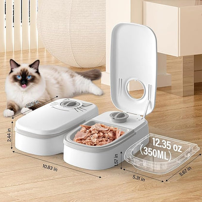 2-Meal Timed Wet Food Pet Feeder for Cats with Ice Packs | 48H Wet Food Dispenser, 700ml Capacity, Battery Powered
