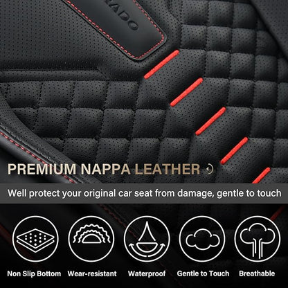 Coverado Car Seat Covers, Front Seat Cover, Waterproof Nappa Leather Seat Covers for Cars, 2 Pack Car Seat Protectors, Driver Seat Cover, Automotive Seat Covers Universal Fit for Most Cars, Black&Red