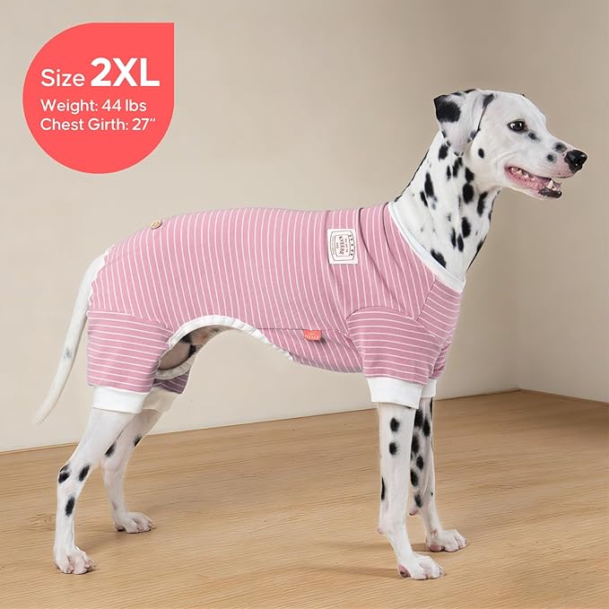 KYEESE Dog Pajamas Striped Clothes Pet PJS Lightweight Doggie Jammies 4 Legs Outfit Soft Dog Pajamas Cozy Pet Clothes Onesie Comfortable PJS for Medium Dogs Doggie Onesie,Green Striped, 3XL