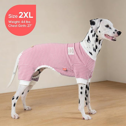 KYEESE Dog Pajamas Striped Clothes Pet PJS Lightweight Doggie Jammies 4 Legs Outfit Soft Dog Pajamas Cozy Pet Clothes Onesie Comfortable PJS for Medium Dogs Doggie Onesie,Green Striped, 3XL