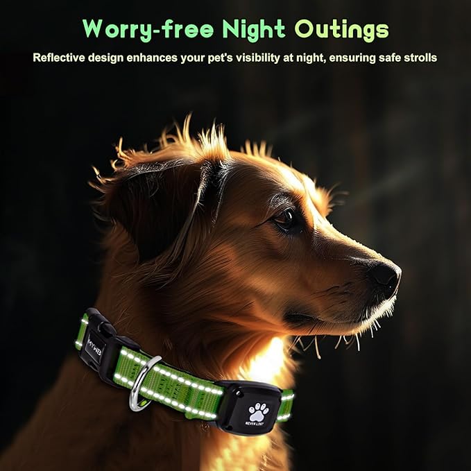 GPS Dog Collar Tracker 2-in-1,Reflective Waterproof Pet Collar,iOS-Only,No Monthly Fees,Unlimited Range,Ideal for Dog Tracking pet Tracker,for Small Medium Large Dogs(L (16.6"-24"), Green)