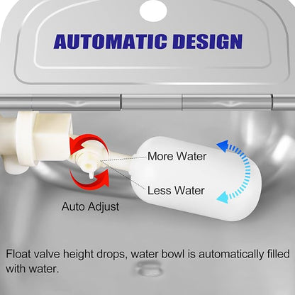 ToLanbbt 4PCS Automatic Animal Dispenser Horse Water Bowl with Float Valve Stainless Steel Goat Waterer Feeder Outside Water Trough for Livestock Auto Fill Dog Water Bowl with 1/2" Hose, Drainage Hole