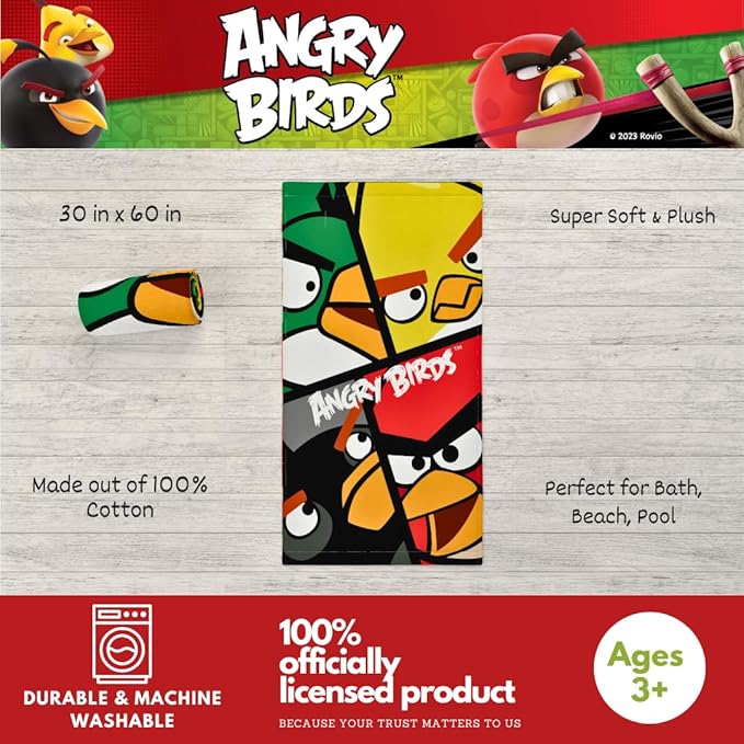 Collectibles Angry Birds Super Soft Cotton Bath/Pool/Beach Towel, 60 in x 30 in, (100% Officially Licensed Product) by Franco