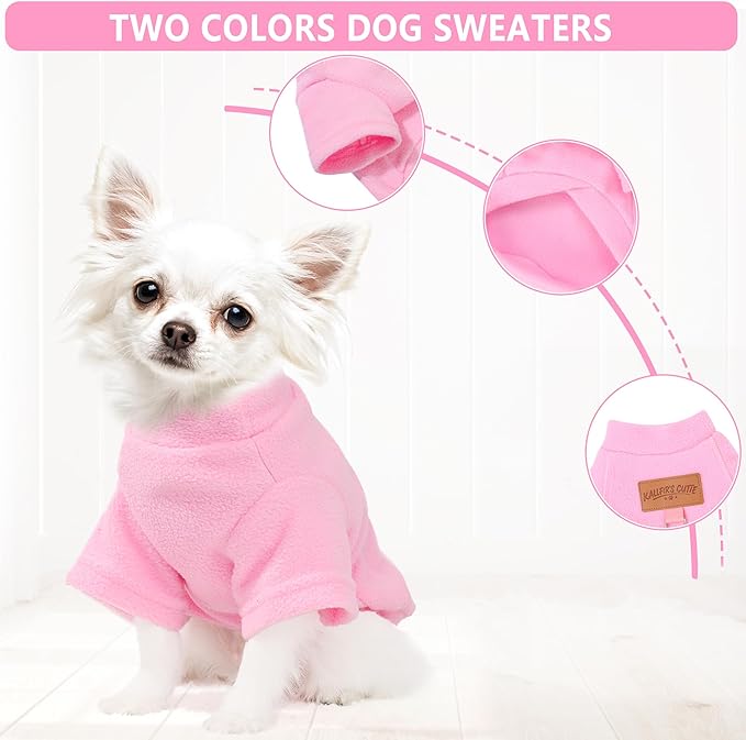 2 Pieces Dog Sweater Fleece Dog Winter Clothes for Small Dogs Boy Girl Turtleneck Puppy Sweatshirt Pet Clothing Pullover Sweaters Cat Apparel (Beige+Light Pink, Medium)