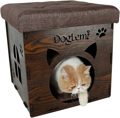 S-Lifeeling Pet Nest Cat Litter Foldable Functional High-Grade Wooden Cushion Pet Cat Small Dog House Bed Mat Cave and House Chair