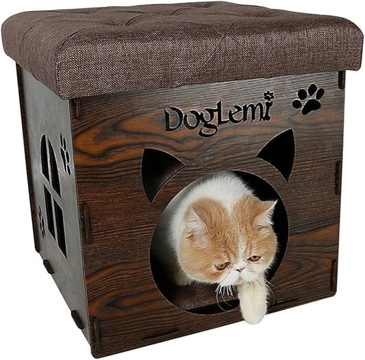 S-Lifeeling Pet Nest Cat Litter Foldable Functional High-Grade Wooden Cushion Pet Cat Small Dog House Bed Mat Cave and House Chair