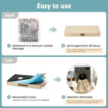 COZY KISS Cooling Dog Bed for Crate, Waterproof Dog Crate Mat with Removable Washable Cover, Orthopedic Egg Crate Foam Support, Dog Crate Bed 29x18x3 Inch,Beige